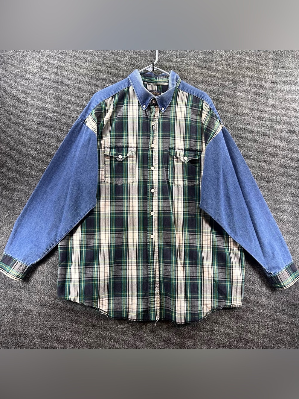 VTG Panhandle Slim Denim Plaid Western Shirt‎ 2XL Long Sleeve Yoke Cowboy Ranch